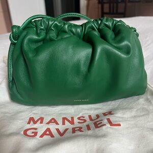 Mansur Gavriel Mini Cloud Clutch Emerald Green Leather with Slim Shoulder Strap